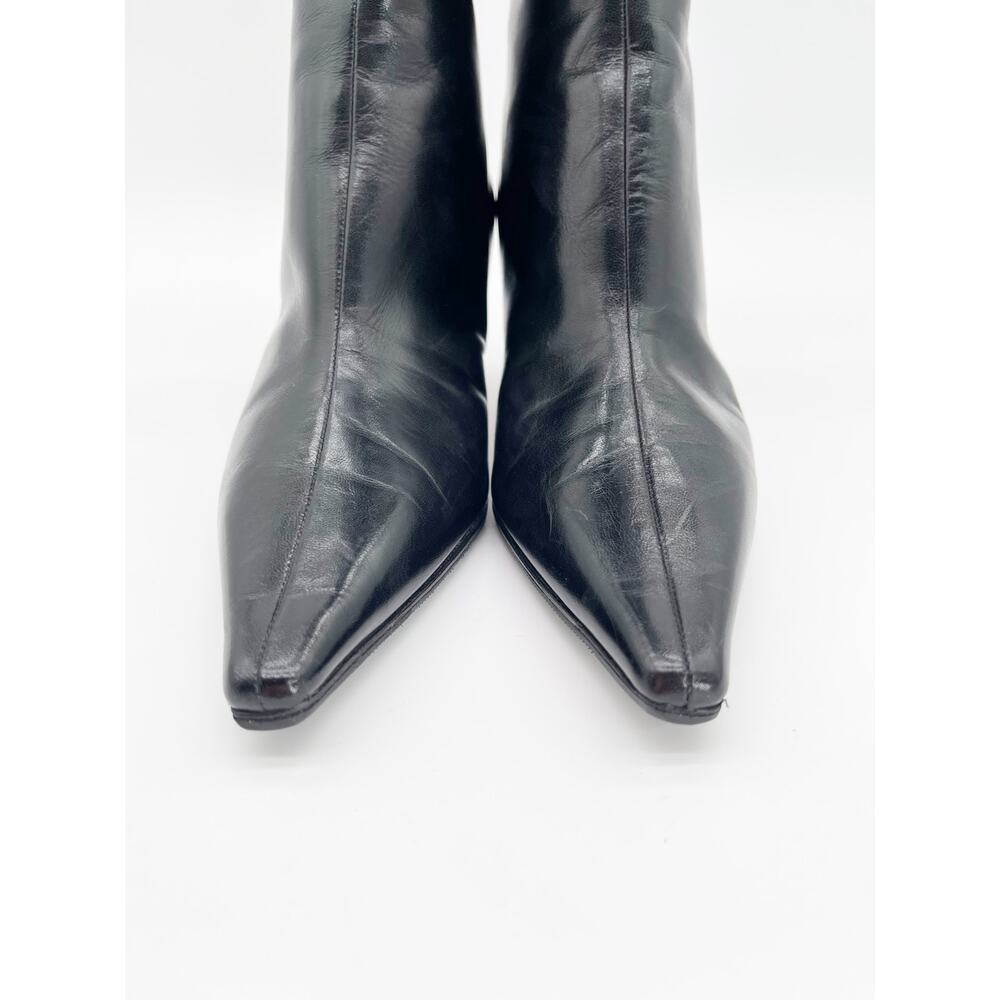 Jimmy Choo Vintage Peony Black Leather Pointed Toe Knee High Heeled Boots IT 38 - Picture 7 of 13